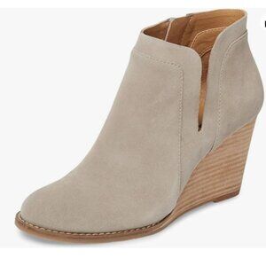 YDN Grey High Heel Wedge Pointed Toe Pull On Ankle Boots V Cut Side Zipper Shoes